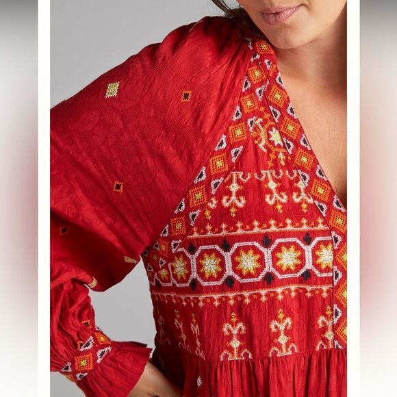 NWT Anthropologie Embroidered Tunic Mini Dress Red Motif XS - Picture 3 of 15